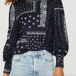 BNWT AG Adriano Goldschmied Hailey Bubble Sleeve Sweatshirt XS Navy